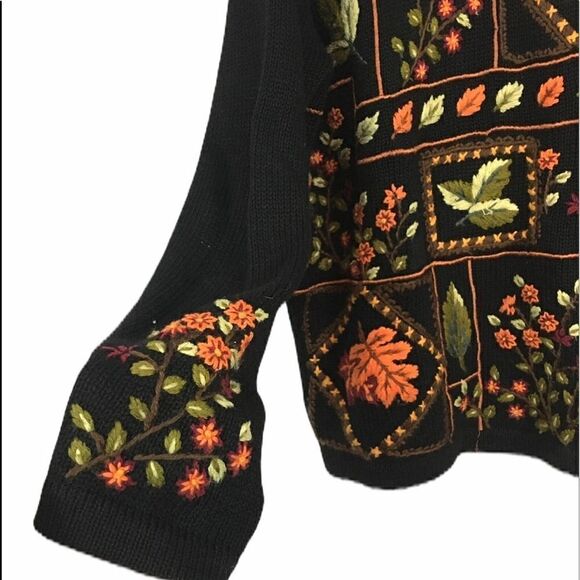 Vintage All Points Fall Leaves Embroidered Sweater Size Medium - Picture 2 of 4